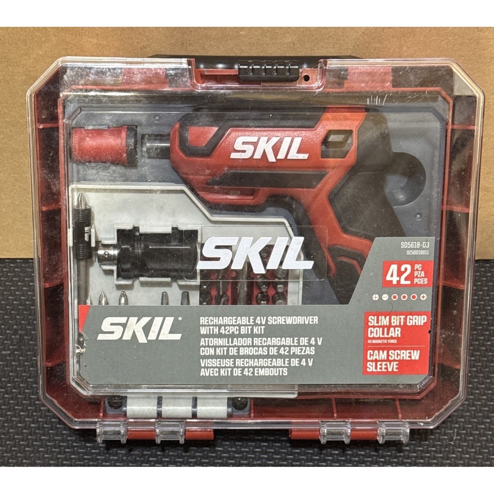 SKIL 4V Cordless Rechargeable Screwdriver Kit SD561801 w/ 41 Bits Case Tested...
